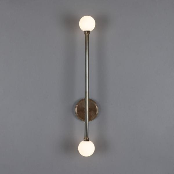 Gunning Double Globe Slim Bathroom Wall Light 71cm IP44 Glass Bathroom Wall Sconces Great Lighting UK Ltd